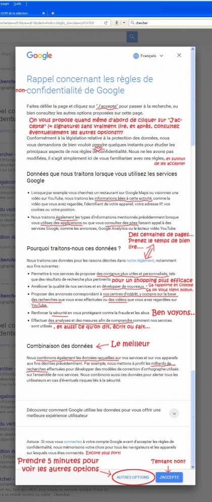 Accepter les règles de confidentialité de Google